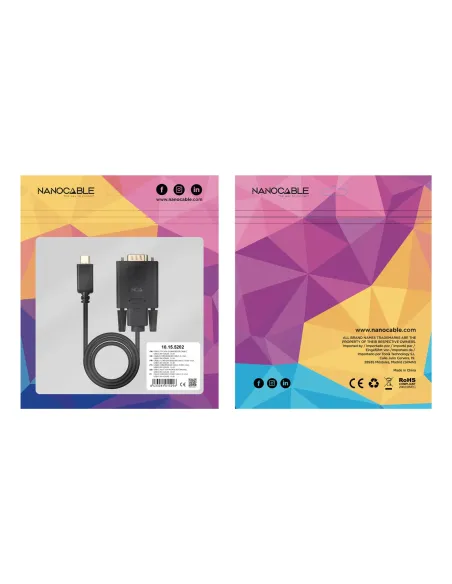 Nanocable Cable Conversor USB-C M a VGA M, 1.8 m, Negro