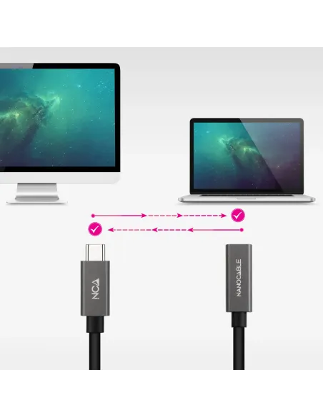 Nanocable Cable Prolongador USB-C 3.2 Gen2x2 20Gbps 3A, 4K 60Hz, USB-C M-USB-C H, Negro, 2 m