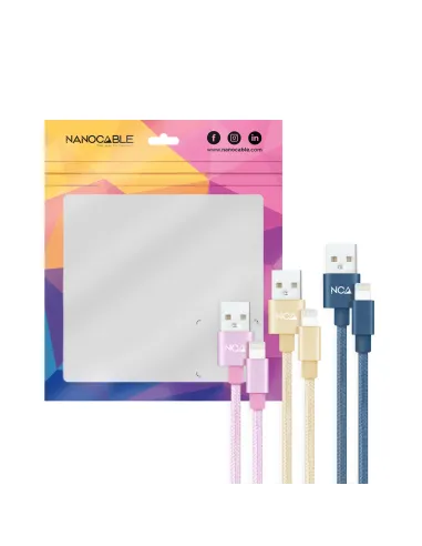 Nanocable 3 Cables Lightning a USB 2.0, Lightning M-USB A M, Rosa, Dorado y Azul Pacífico, 1 m
