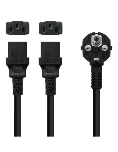 Nanocable Cable de Alimentación CEE7 M a 2xC13 H, Negro, 3 m
