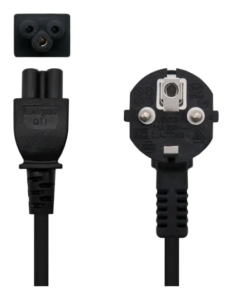 Nanocable Cable de Alimentación Trébol, CEE7 acodado M-C5 H, Negro, 3 m