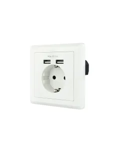 Nanocable Base de enchufe de pared tipo schuko con 2 tomas USB Max. 2.4A, blanca