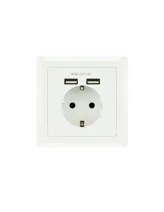 Nanocable Base de enchufe de pared tipo schuko con 2 tomas USB Max. 2.4A, blanca 2