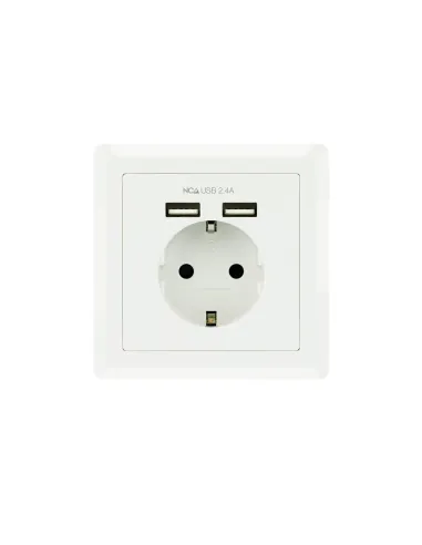 Nanocable Base de enchufe de pared tipo schuko con 2 tomas USB Max. 2.4A, blanca