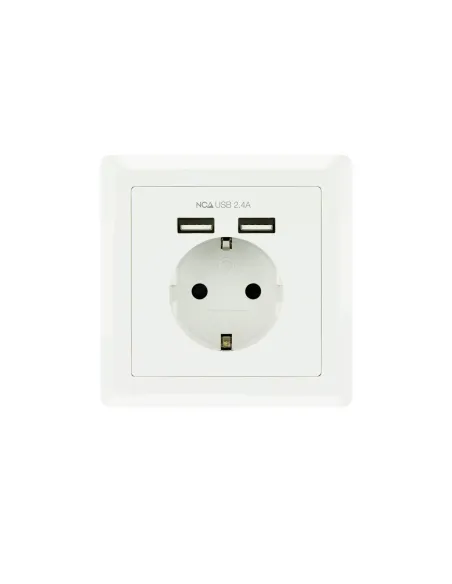 Nanocable Base de enchufe de pared tipo schuko con 2 tomas USB Max. 2.4A, blanca
