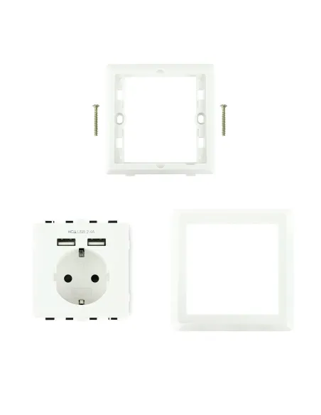Nanocable Base de enchufe de pared tipo schuko con 2 tomas USB Max. 2.4A, blanca