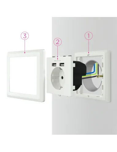 Nanocable Base de enchufe de pared tipo schuko con 2 tomas USB Max. 2.4A, blanca