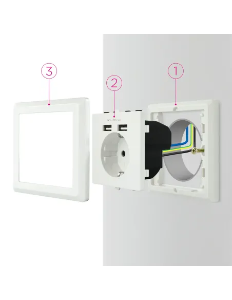Nanocable Base de enchufe de pared tipo schuko con 2 tomas USB Max. 2.4A, blanca