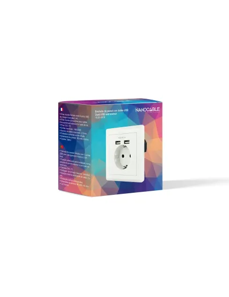 Nanocable Base de enchufe de pared tipo schuko con 2 tomas USB Max. 2.4A, blanca