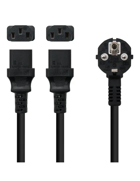Nanocable Cable de Alimentación CEE7 M a 2xC13 H, Negro, 1.8 m