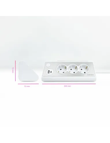 Nanocable Regleta de Sobremesa con 3 Tomas de Tierra y 2 USB´s con Luz, Blanco