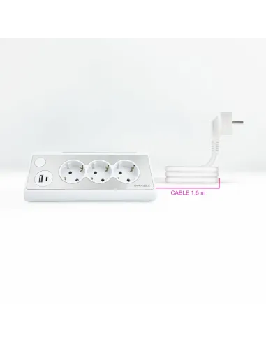 Nanocable Regleta de Sobremesa con 3 Tomas de Tierra y 2 USB´s con Luz, Blanco