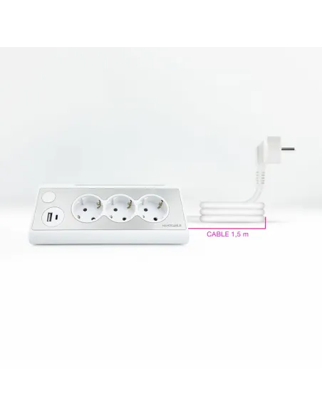 Nanocable Regleta de Sobremesa con 3 Tomas de Tierra y 2 USB´s con Luz, Blanco