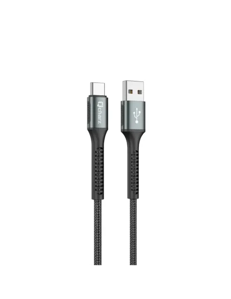 Cable qcharx prague usb a tipo c 3a - 1 m - aleación de aluminio negro cordón de tela suave