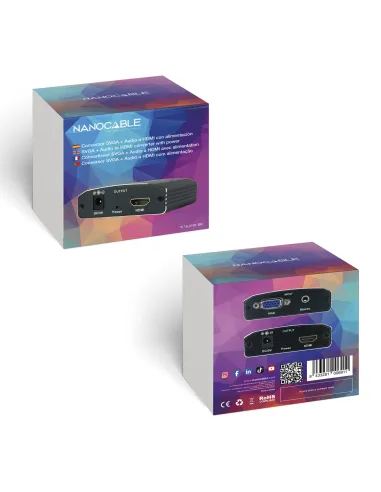Nanocable Conversor SVGA+Audio a HDMI con Alimentación, SVGA H+Jack 3.5 H-HDMI A H, Negro