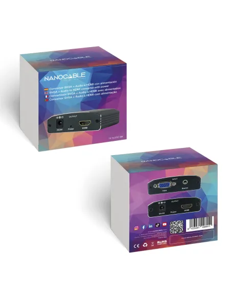 Nanocable Conversor SVGA+Audio a HDMI con Alimentación, SVGA H+Jack 3.5 H-HDMI A H, Negro