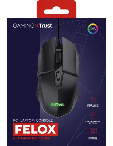 Trust GXT 109 Felox ratón Juego mano derecha USB tipo A Óptico 6400 DPI