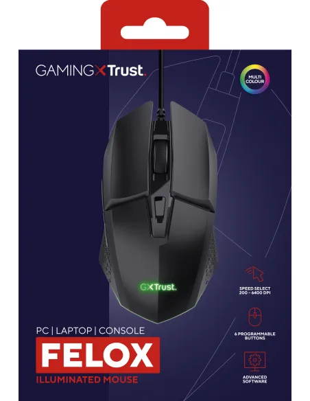 Trust GXT 109 Felox ratón Juego mano derecha USB tipo A Óptico 6400 DPI