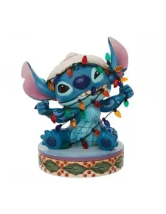Figura enesco disney stitch envuelto en luces de navidad