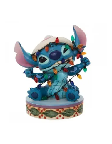 Figura enesco disney stitch envuelto en luces de navidad