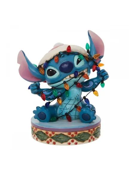 Figura enesco disney stitch envuelto en luces de navidad