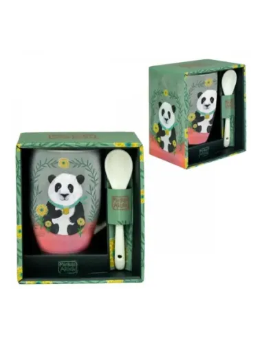 Taza de cerámica con cuchara enesco panda