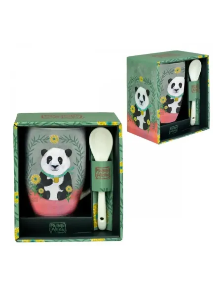 Taza de cerámica con cuchara enesco panda