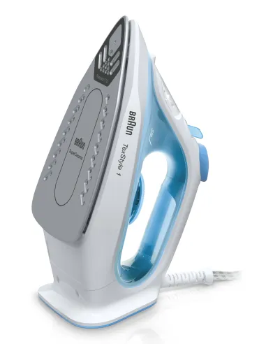 Braun TexStyle 1 SI1050BL Plancha a vapor Suela de cerámica 2000 W Azul, Blanco