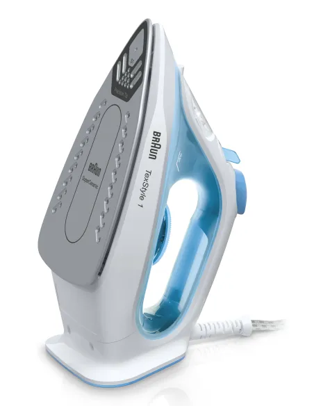 Braun TexStyle 1 SI1050BL Plancha a vapor Suela de cerámica 2000 W Azul, Blanco