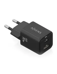 AISENS Cargador Gan 30W, 1xUSB-C PD3.0 QC4.0, 1xUSB-A QC3.0, Negro