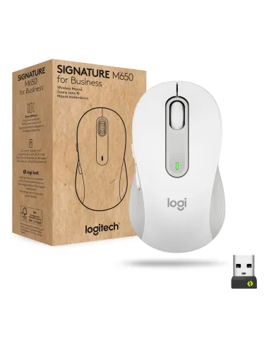 Logitech Signature M650 for Business, Ratón inalámbrico, Para manos pequeñas medianas, Logi Bolt, Bluetooth, SmartWheel, Blanco