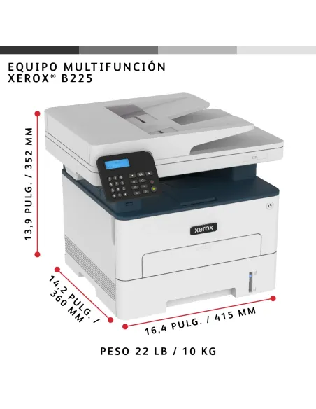 Xerox B225 A4 34 ppm Inalámbrica a doble cara Copia impresión escaneado PS3 PCL5e 6 ADF 2 bandejas Total 251 hojas