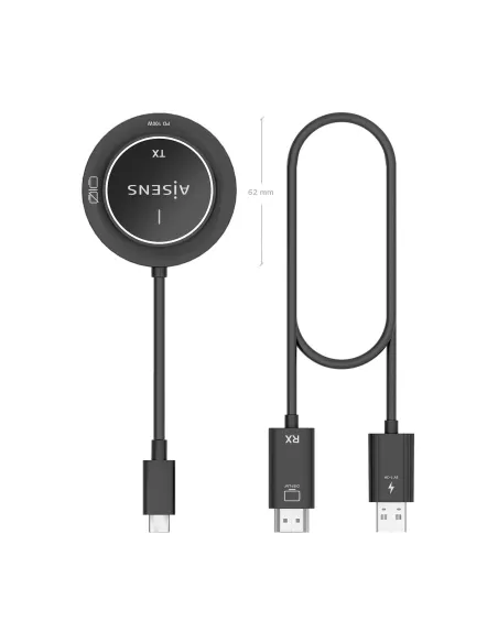 AISENS USB-C A HDMI Inalambrico 1080P 30m + USB-C PD 100W, Negro