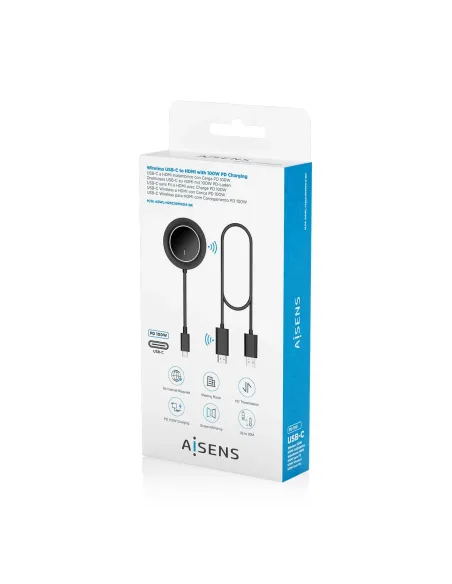 AISENS USB-C A HDMI Inalambrico 1080P 30m + USB-C PD 100W, Negro