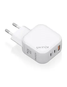 AISENS Cargador GaN 65W, 2xUSB-C PD3.0 QC4.0, 1xUSB-A QC3.0, Blanco