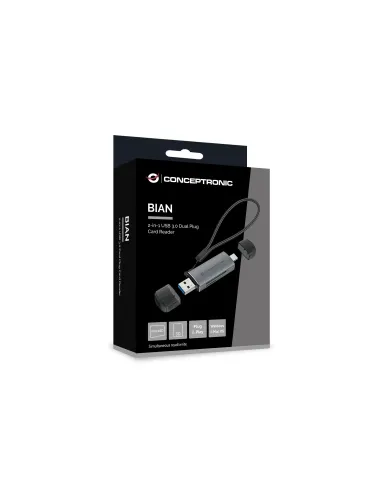 Conceptronic BIAN05G lector de tarjeta USB 3.2 Gen 1 (3.1 Gen 1) Type-A Type-C Gris
