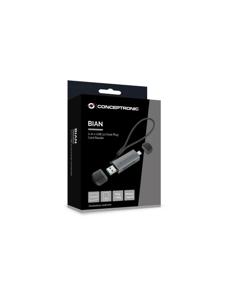Conceptronic BIAN05G lector de tarjeta USB 3.2 Gen 1 (3.1 Gen 1) Type-A Type-C Gris