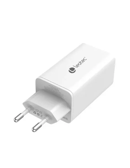 Cargador de pared leotec 65w carga rapida 2 usb tipo - c pd 1 usb - a blanco