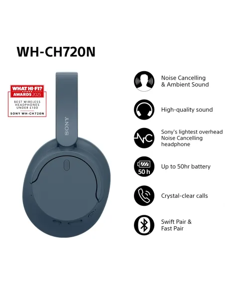Sony WH-CH720N Auriculares Inalámbrico y alámbrico Diadema Llamadas Música USB Tipo C Bluetooth Azul