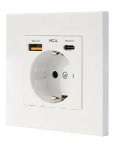 Nanocable Base de enchufe de pared tipo schuko con 1xUSB-A QC 3.0 + 1xUSB-C PD - Max. 3.4A, Blanco