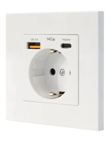 Nanocable Base de enchufe de pared tipo schuko con 1xUSB-A QC 3.0 + 1xUSB-C PD - Max. 3.4A, Blanco