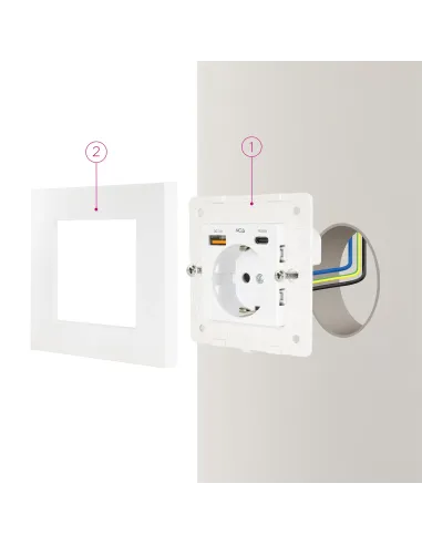 Nanocable Base de enchufe de pared tipo schuko con 1xUSB-A QC 3.0 + 1xUSB-C PD - Max. 3.4A, Blanco