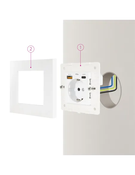 Nanocable Base de enchufe de pared tipo schuko con 1xUSB-A QC 3.0 + 1xUSB-C PD - Max. 3.4A, Blanco