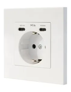 Nanocable Base de enchufe de pared tipo schuko con 2 USB-C PD - Max. 3.4A, Blanco