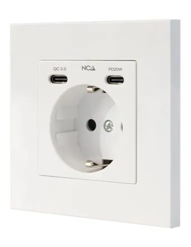 Nanocable Base de enchufe de pared tipo schuko con 2 USB-C PD - Max. 3.4A, Blanco