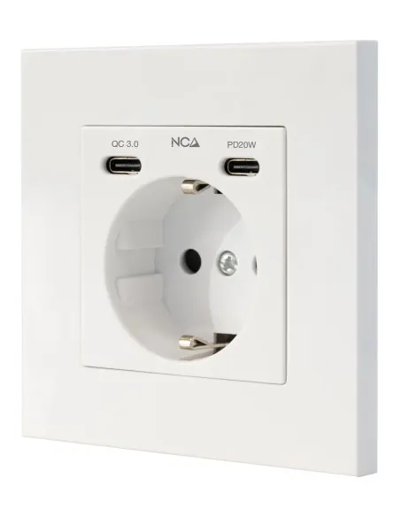 Nanocable Base de enchufe de pared tipo schuko con 2 USB-C PD - Max. 3.4A, Blanco