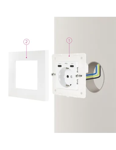 Nanocable Base de enchufe de pared tipo schuko con 2 USB-C PD - Max. 3.4A, Blanco