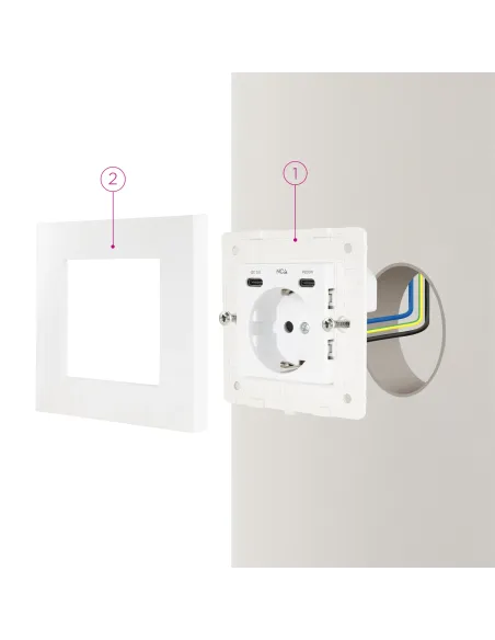 Nanocable Base de enchufe de pared tipo schuko con 2 USB-C PD - Max. 3.4A, Blanco