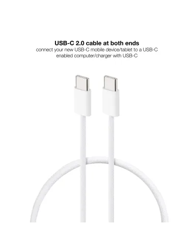 Nanocable Cable USB-C 2.0 60W 3A, USB-C M-USB-C M, Blanco, 1 m
