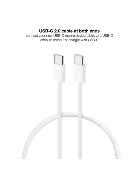 Nanocable Cable USB-C 2.0 60W 3A, USB-C M-USB-C M, Blanco, 1 m